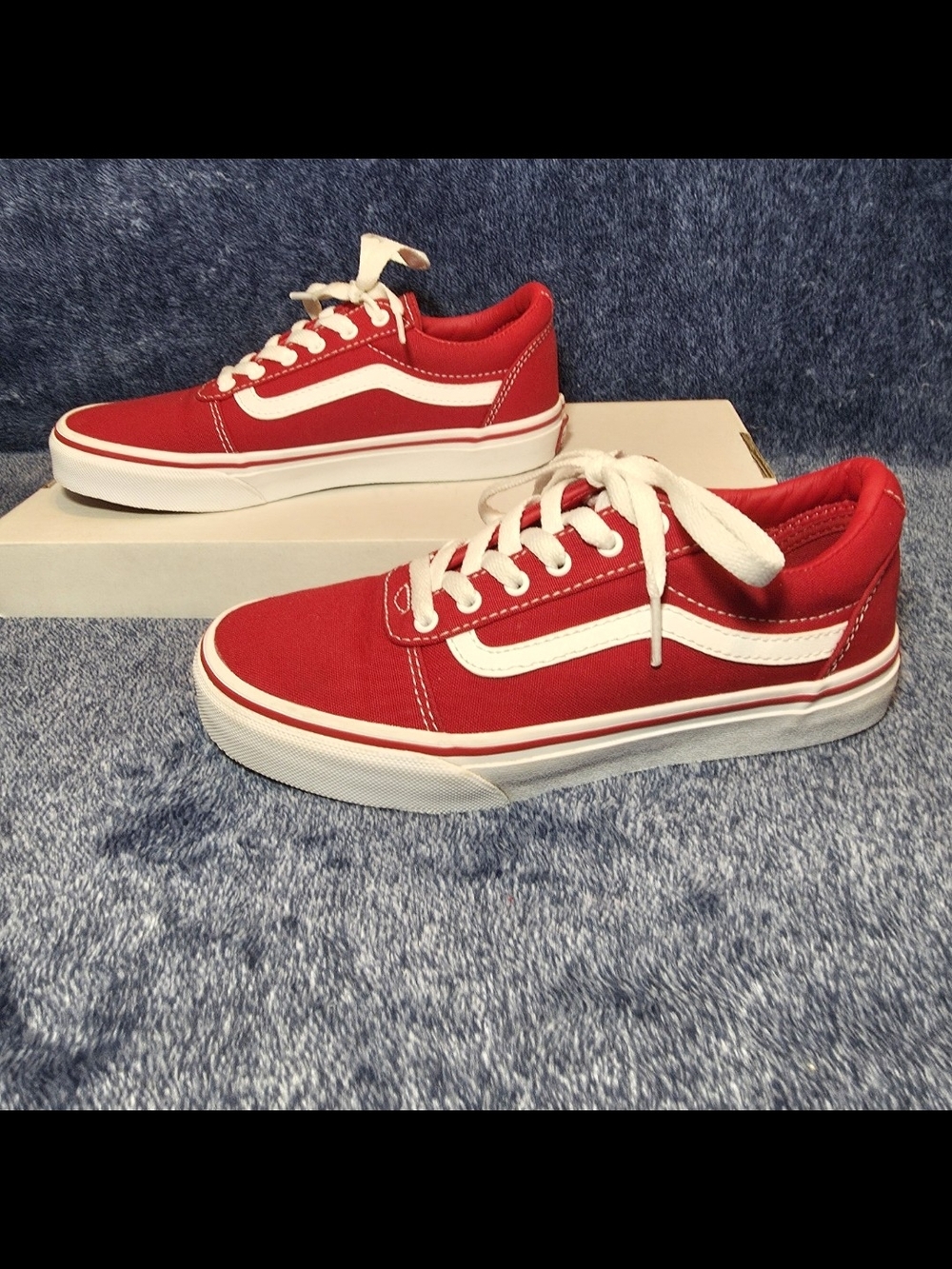Vans Red and White Old Skool Canvas Sneakers